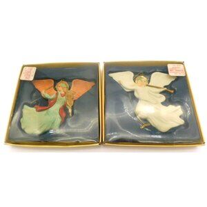 Set of 2 Vintage Ceramic Angel Christmas Ornaments with Boxes Bronner's